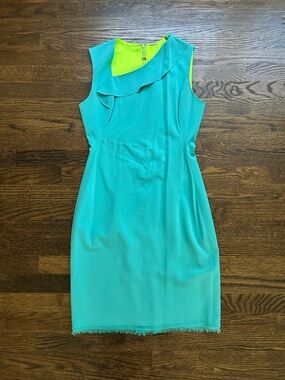 Elie Tahari teal green silk sheath dress size 6